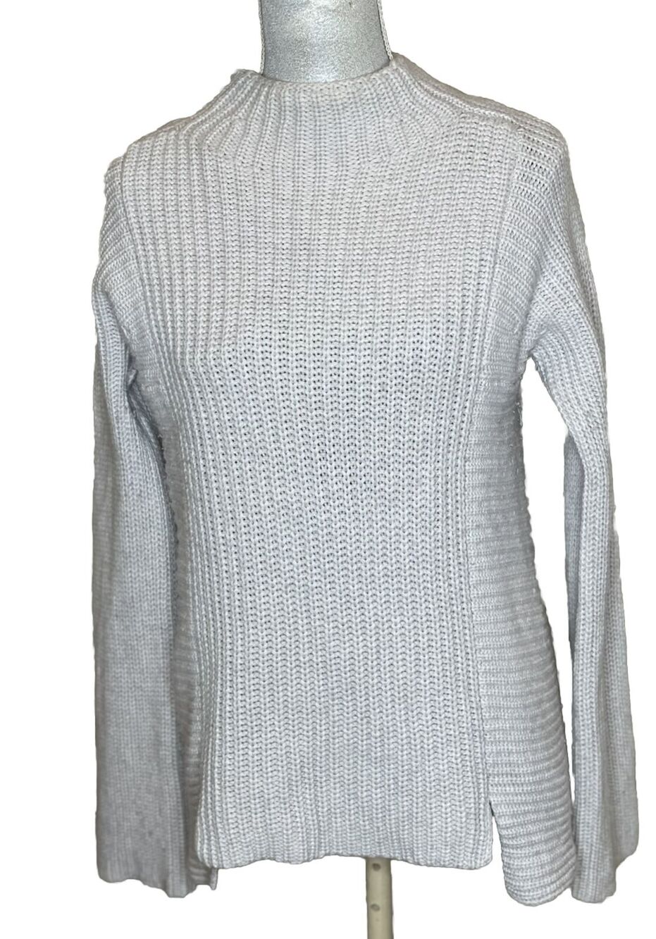 Intermix Wool/Cashmere Cream Pullover Mock Turtleneck Crop Sweater Sz M